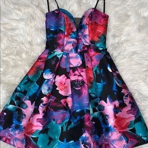B Darlin multi color strapless dress.